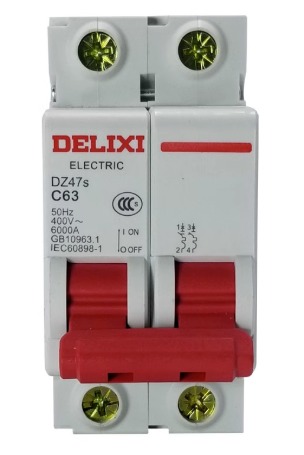 [DZ47S-C63/2P] BREAKER DELIXI PARA ELECTRICIDAD 63A 2P