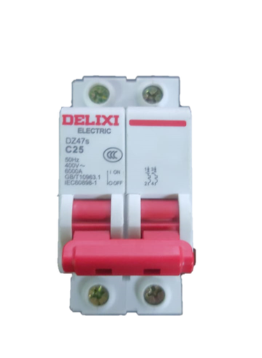 [DZ47S-C25/2P] BREAKER DELIXI PARA ELECTRICIDAD 25A 2P